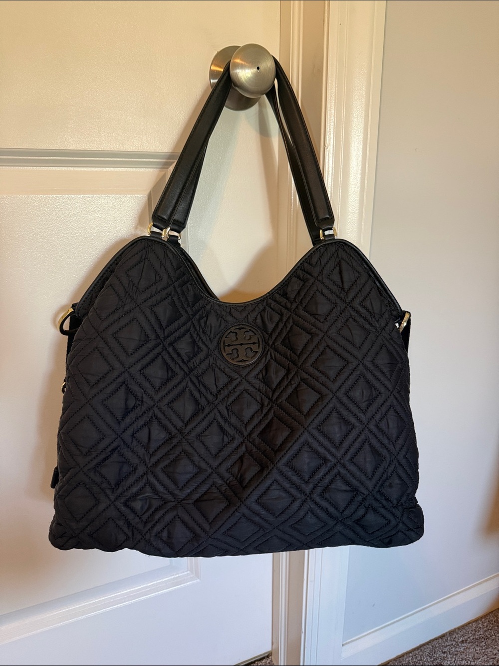 Tory Burch Black Quilted Diaper Bag Tote